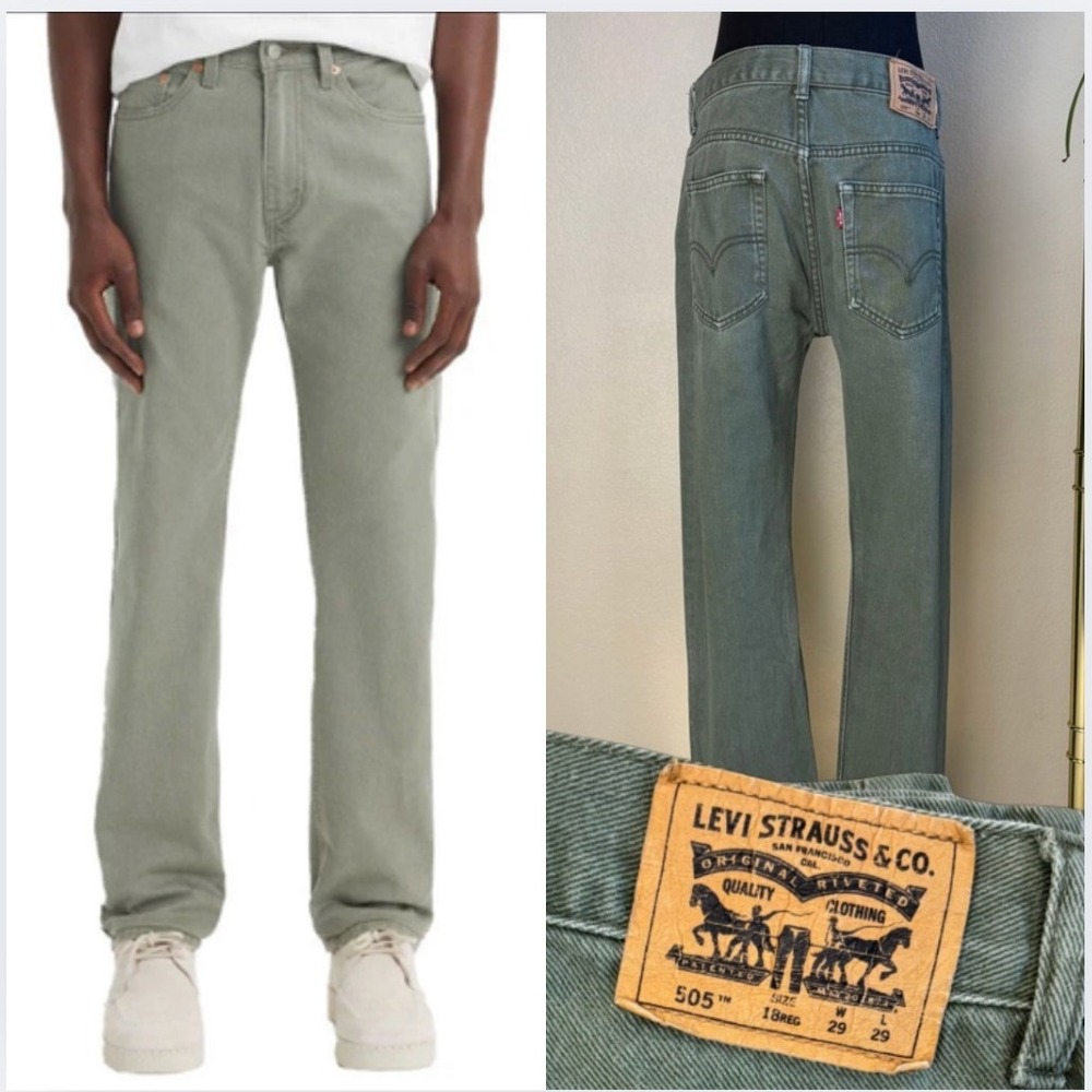 Levi Strauss Olive Green 505 Straight Jeans W29 L29, Kids 18R casual gorp